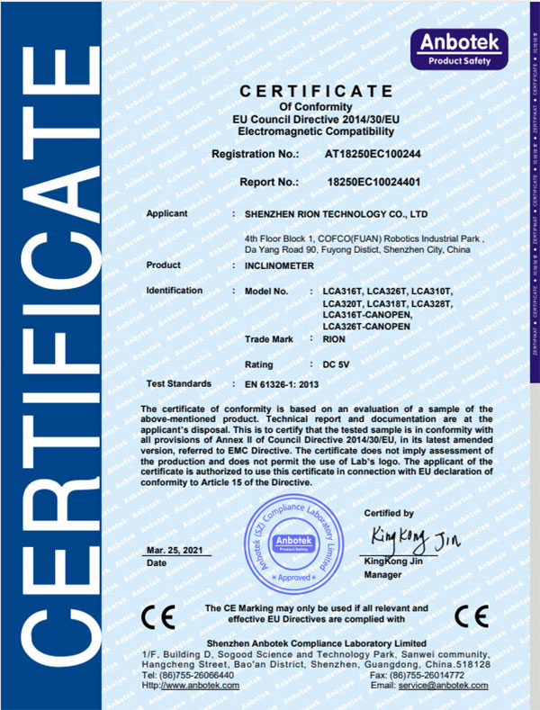Rion-Inclination Sensor-LCA316T-CE Certificate